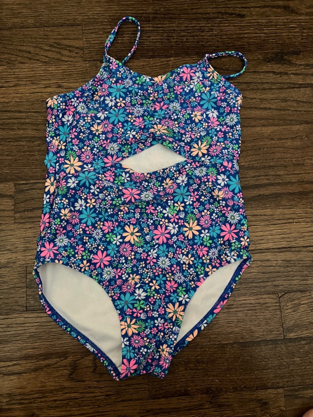 Cat & Jack Blue Floral One-Piece Swimsuit with Pink and Teal Flowers